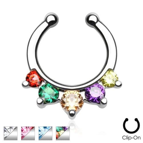 Five Gem Non-Piercing Septum Ring Hanger