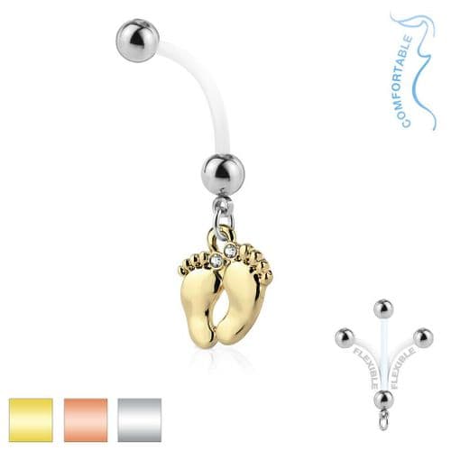 Flexible Pregnancy Belly Bar with Baby Feet Dangle