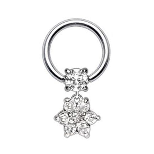 Gem Ball Closure Ring with CZ Paved Flower