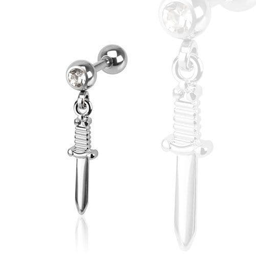 Gem Cartilage Bar with Dangle Knife