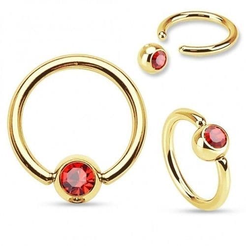 Gold Plated Ball Closure Ring with Red Gem Ball