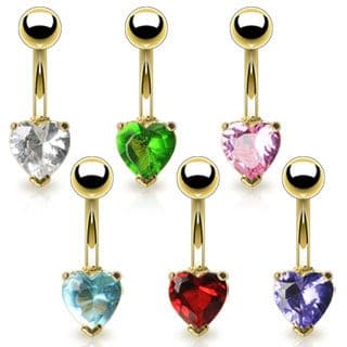 Gold Plated Belly Bar with Heart Gem