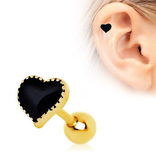 Gold Plated Black Heart Cartilage Earring