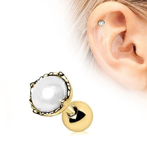 Gold Plated Crown Pearl Cartilage Bar