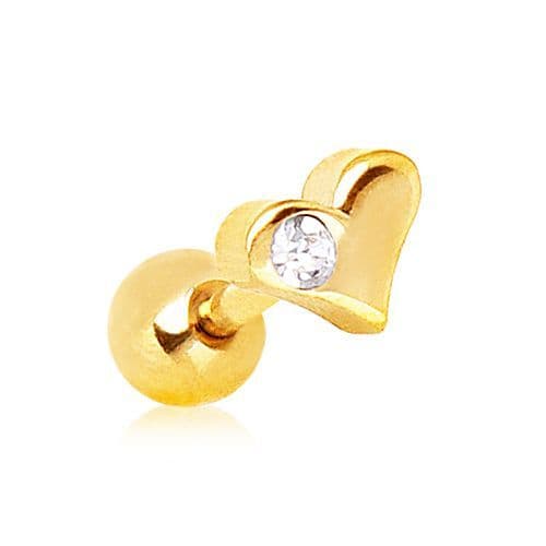 Gold Plated Heart Cartilage Bar with Clear Gem
