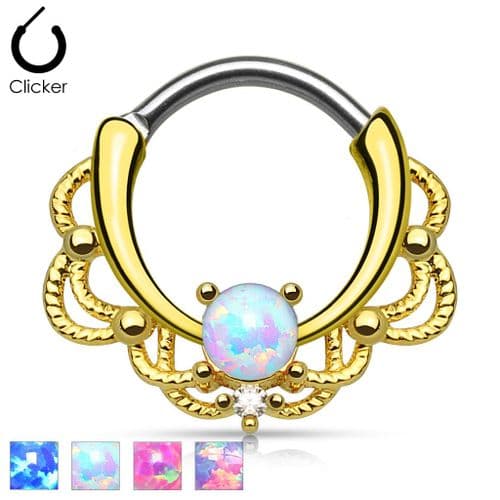 Gold Plated Lacey Single Opal Septum Clicker