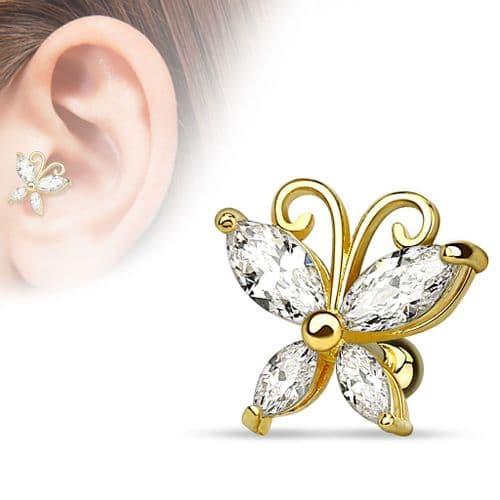 Gold Plated Marquise Cut Butterfly Cartilage Bar