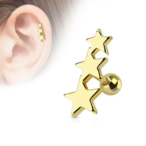 Gold Plated Triple Star Cartilage Bar