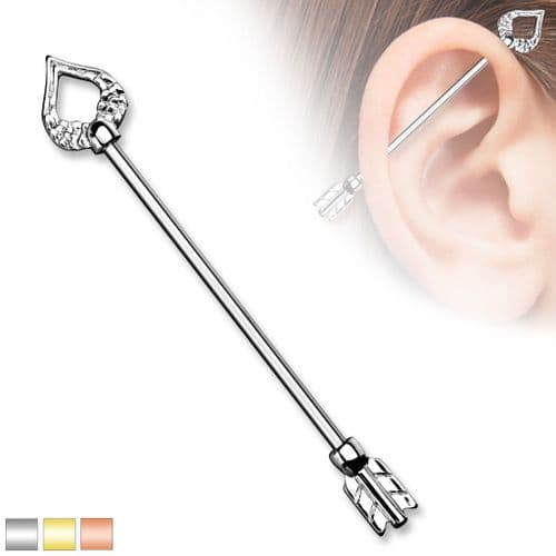 Heart and Feather Industrial Barbell Piercing