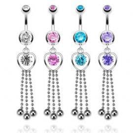 Heart and Gem Chain Dangle Belly Bar