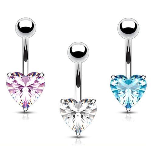 Heart Belly Bar with Prong Set Gem