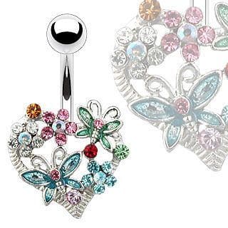 Heart Flower and Butterfly Gem Belly Bar