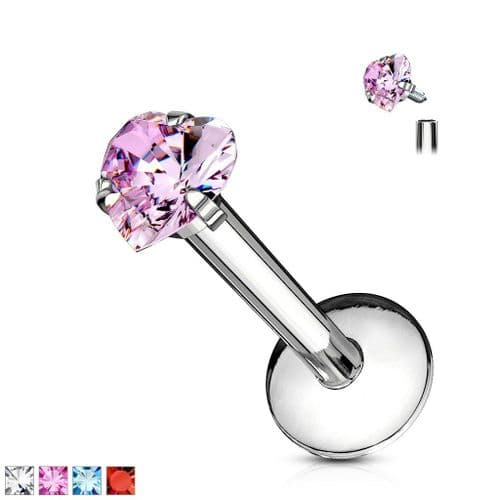 Heart Gem Labret with Internally Thread Bar