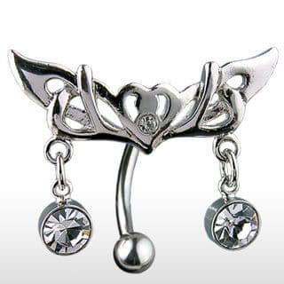 Hinge Belly Bar Ring with Tribal Gem Dangle