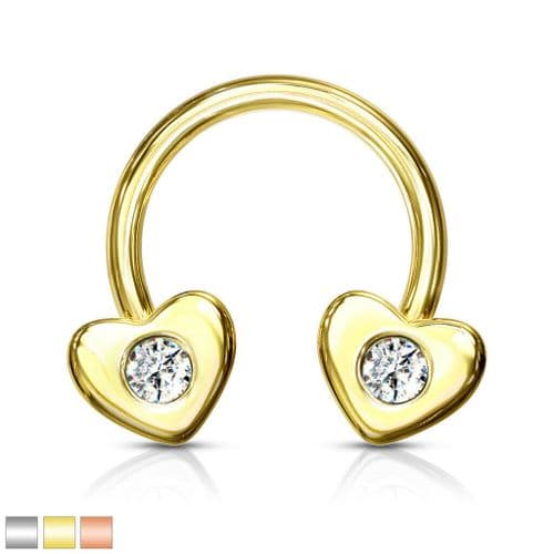 Horseshoe Barbell with Gem Heart Ends