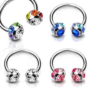 Horseshoe Barbell with Multi Gem Balls