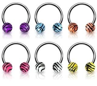 Horseshoe Barbell with Tiger Zebra Print UV Ball