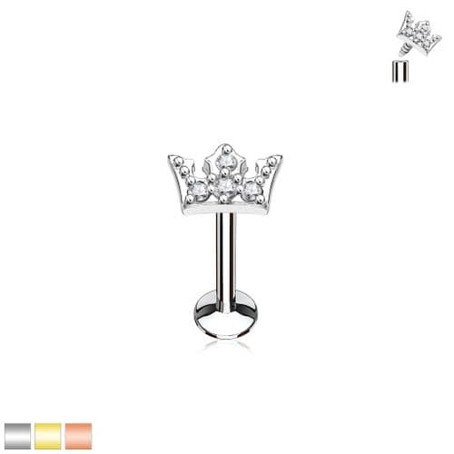 Internally Thread Cartilage Bar With Gem Crown Top