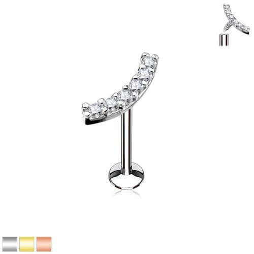 Internally thread Cartilage Stud with Curved Gem Bar