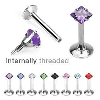 Internally Thread Square Gem Labret Stud
