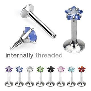 Internally Threaded Star Gem Prong Set Labret