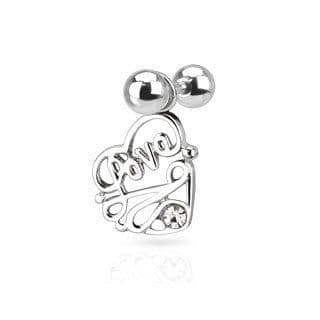 Love Heart Gem Dangle Cartilage Bar