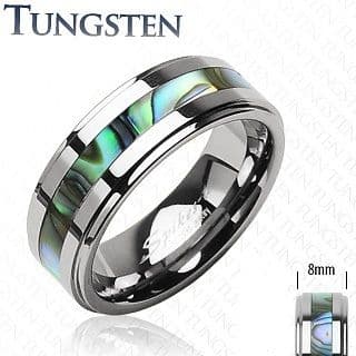 Mens Tungsten Band Ring with Abalone Shell Centre