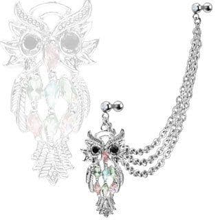 Multi Chain Dangle Marquise Gemmed Owl Cartilage / Tragus Barbell