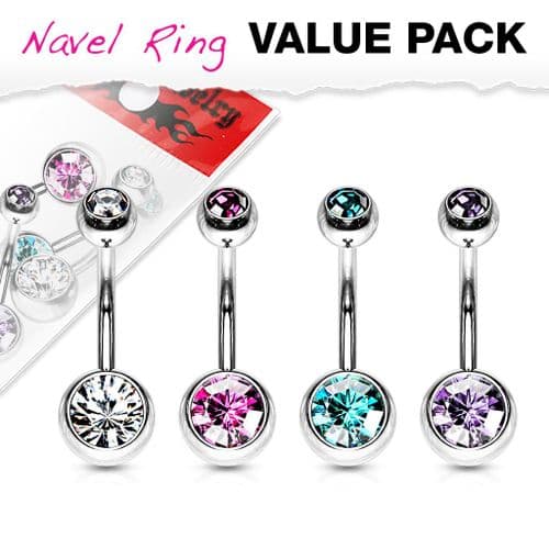 Multi-pack of 4 Assorted Colour Double Gem Belly Bars