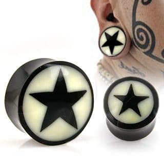 Natural Buffalo Horn Solid Saddle Plug Tunnel with Bone Star Inlay