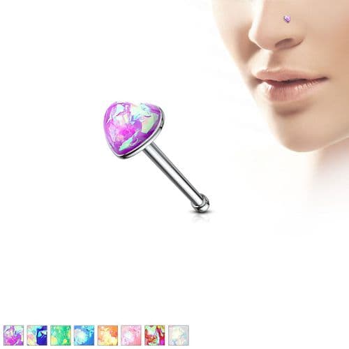 Nose Bone with Opal Heart Top