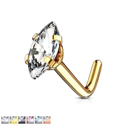Nose Stud with Clear Marquise Gem