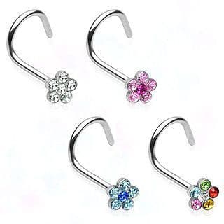Nose Stud with Paved Gem Flower