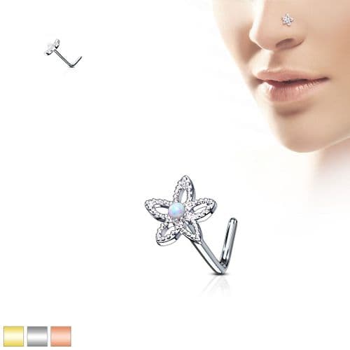 Opal Flower Nose Stud with L Bend Bar