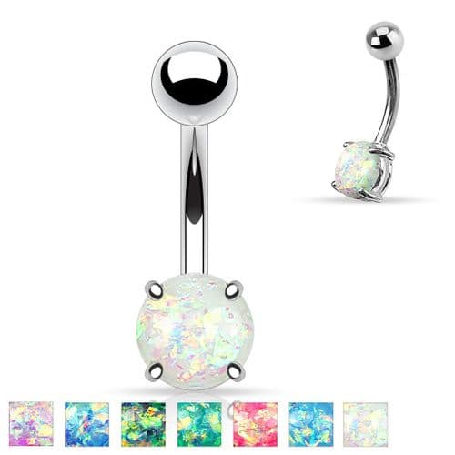 Opal Glitter Prong Set Belly Bar