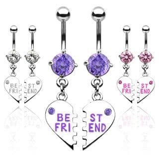 Pair of Best Friend Charm Dangle Belly Bar