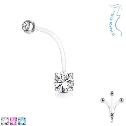 Pregnancy Belly Bar Retainer with Double Gems