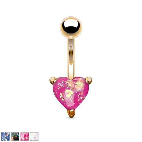 Rose Gold Opal Heart Belly Bar
