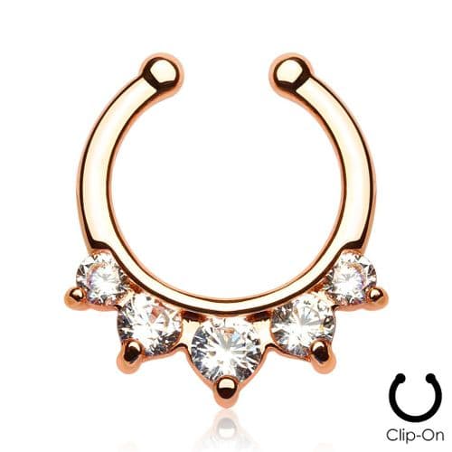 Rose Gold Plated Five Paved Gem Non-Piercing Septum Ring / Hanger