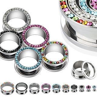 Screw Fit Ear Stretcher Tunnel with Gem Rim