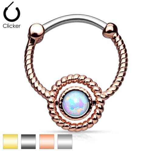 Septum Clicker with Rope Circle Hoop and Single Opal Gem