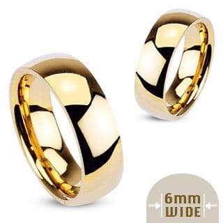 Stainless Steel Gold IP Glossy Mirror Polished Traditional Wedding Band (6mm Width)