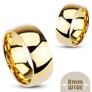 Stainless Steel Gold IP Glossy Mirror Polished Traditional Wedding Band (8mm Width)
