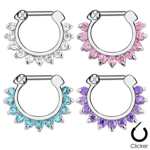 Single Line Pronged Gem Septum Clicker