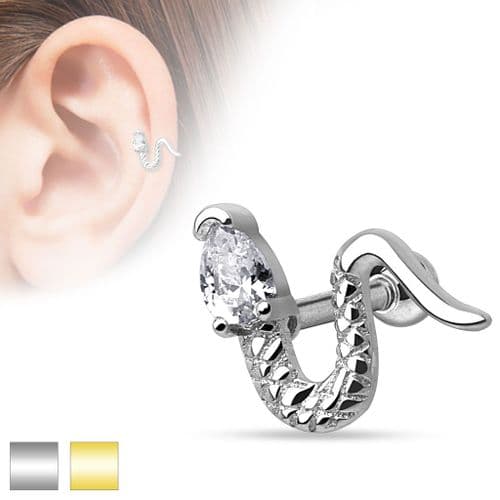 Snake Cartilage Bar with Clear Gem