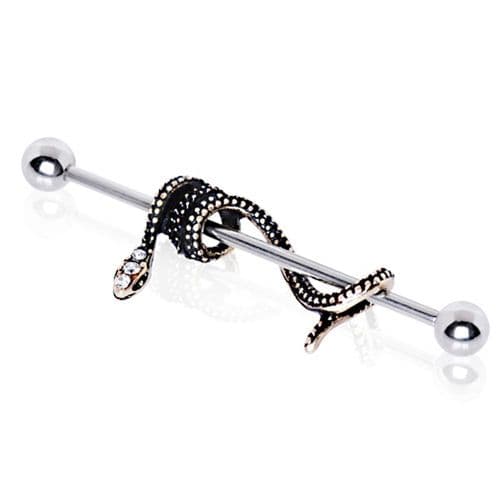 Snake Industrial Scaffold Barbell Ear Piercing Antique Gold