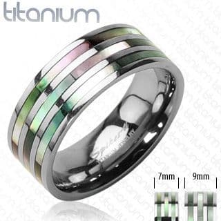 Solid Titanium with Triple Abalone Inlayed Wedding / Band Ring