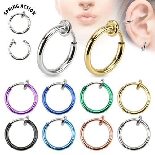 Spring Action Titanium Plated Non-Piercing / Fake Piercing Hoop
