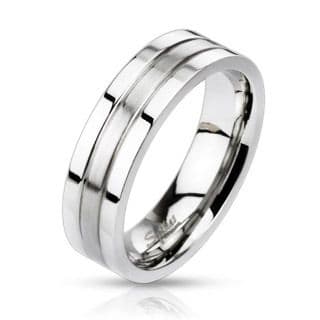 Stainless Steel 2-Tone Groved Band Ring / Wedding Band