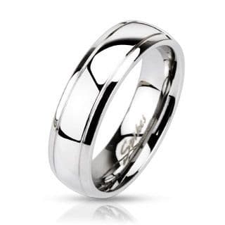 Stainless Steel Dome Stepped Edge Band Ring / Wedding Band